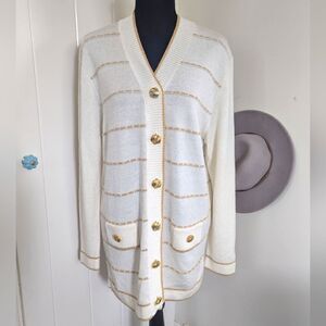 VTG Ami Knits Cardigan 14 Striped Gold Preppy Nostalgiacore Coastal Grandma